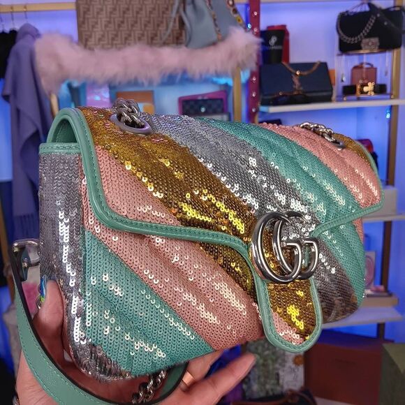 Gucci Marmont Gg Sequin Small Multicolored Rainbow Shoulder Bag w/Dustbag - Picture 4 of 16
